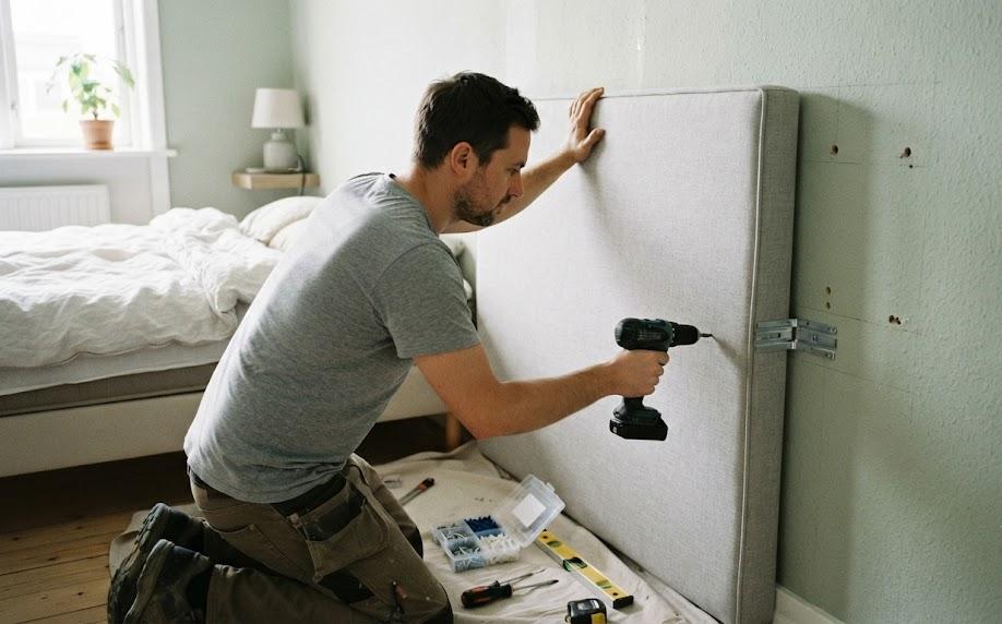 Fixer une tête de lit en tissu au mur 