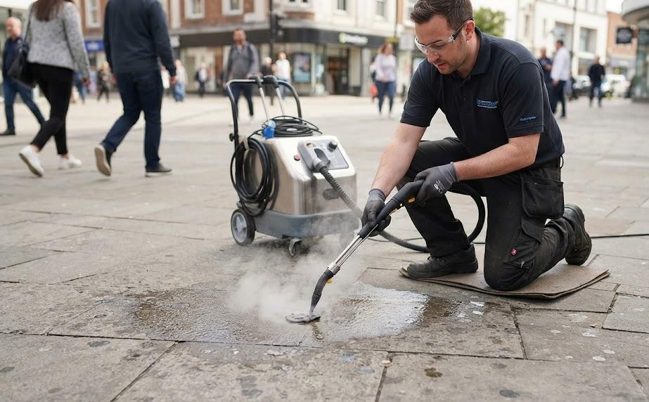 Nettoyer les chewing-gums au sol avec un générateur de vapeur sèche